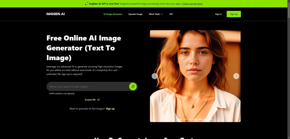 ImgGen AI landing page