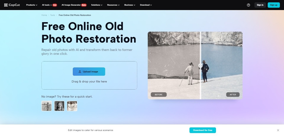 Free Online Old Photo Restoration landing page