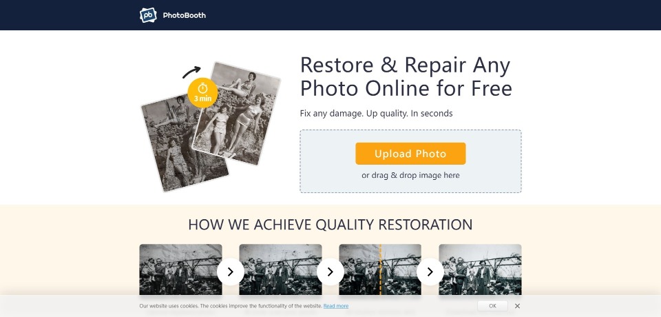 PhotoBooth Photo Restoration landing page