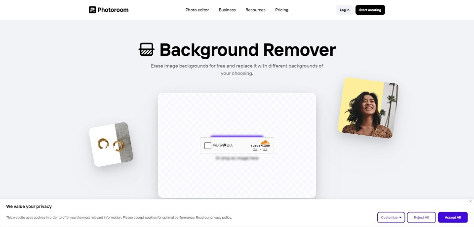 Photoroom Background Remover landing page