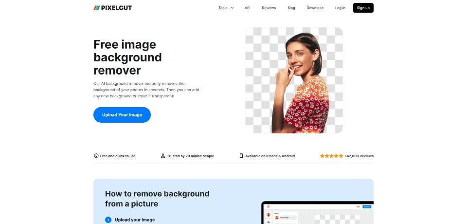 Pixelcut Background Remover landing page