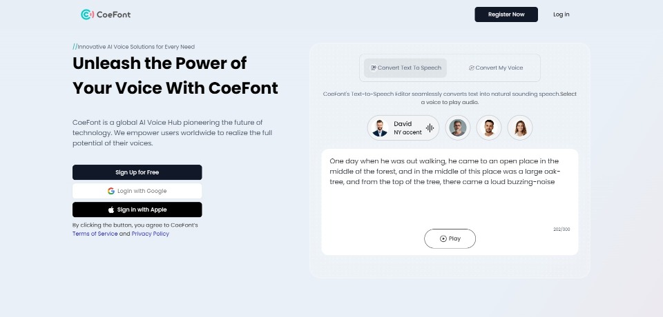 CoeFont landing page