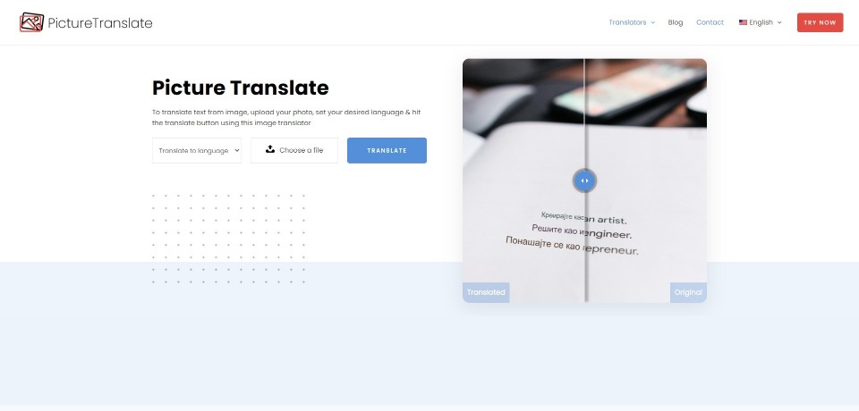 Picture Translate landing page