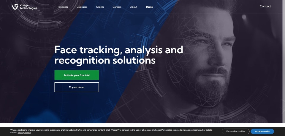 Visage Technologies landing page