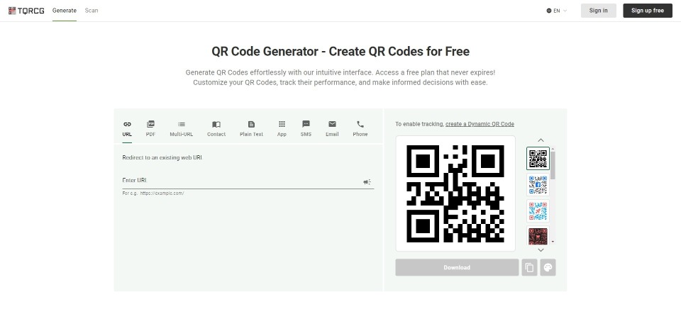 QR Code Generator landing page