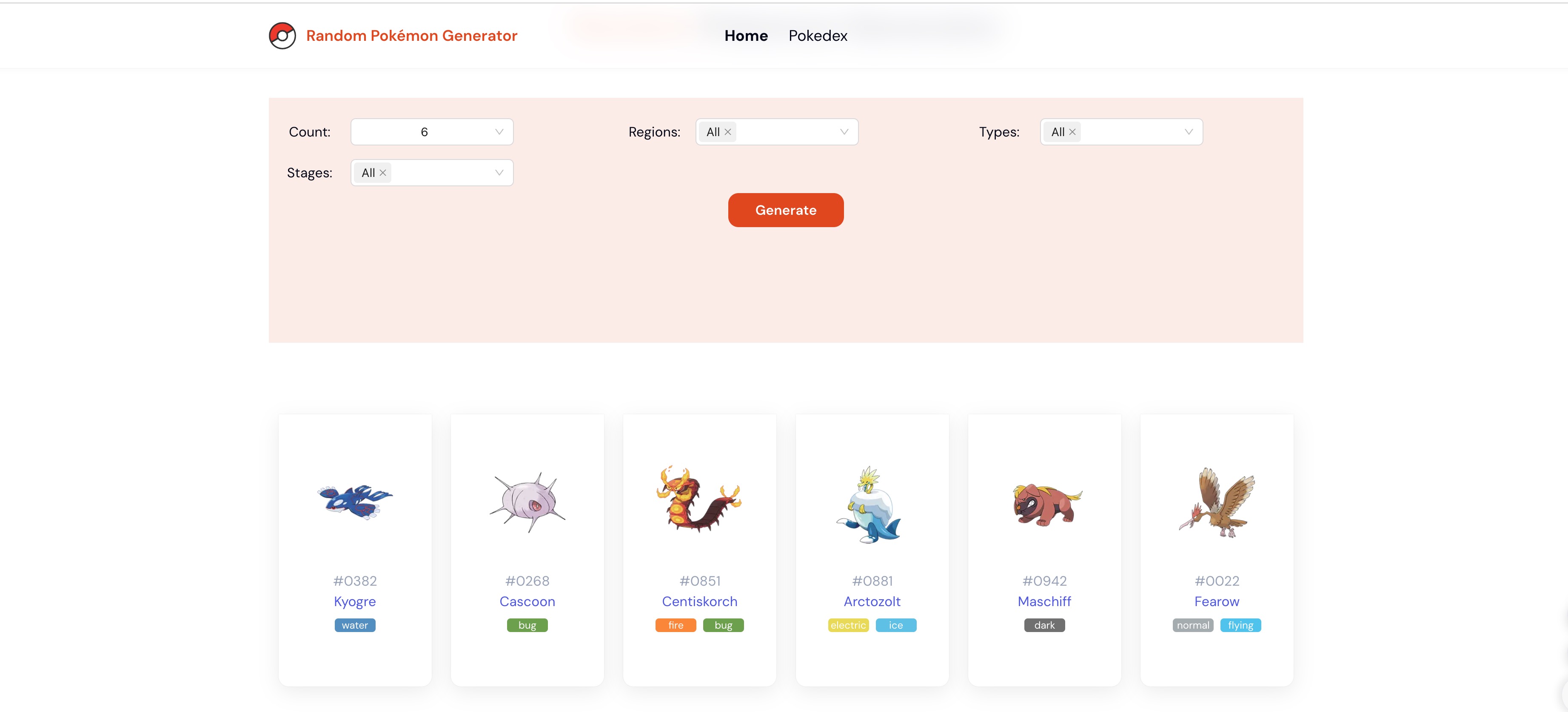 Random Pokemon Generator landing page