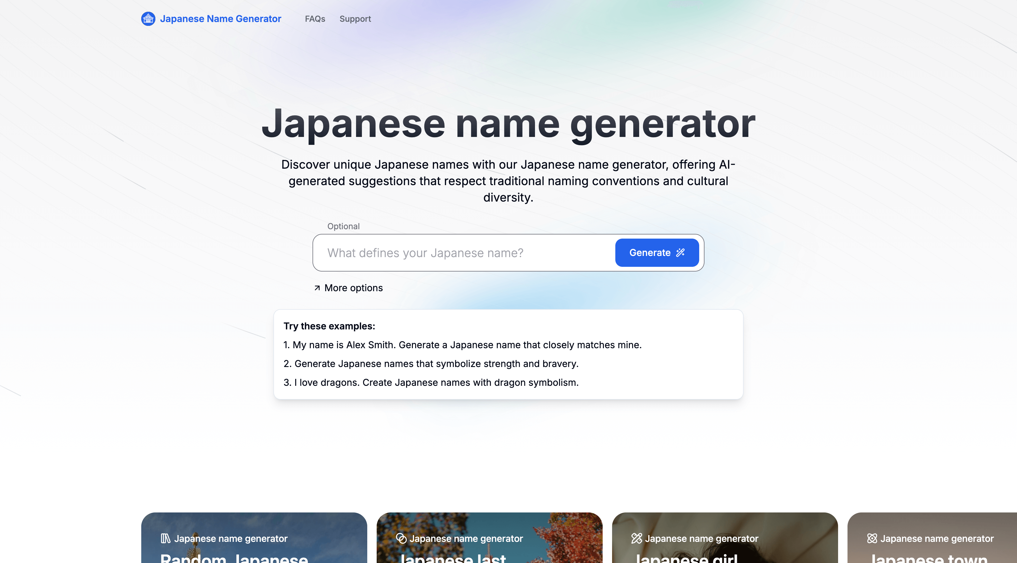 Japanese Name Generator landing page