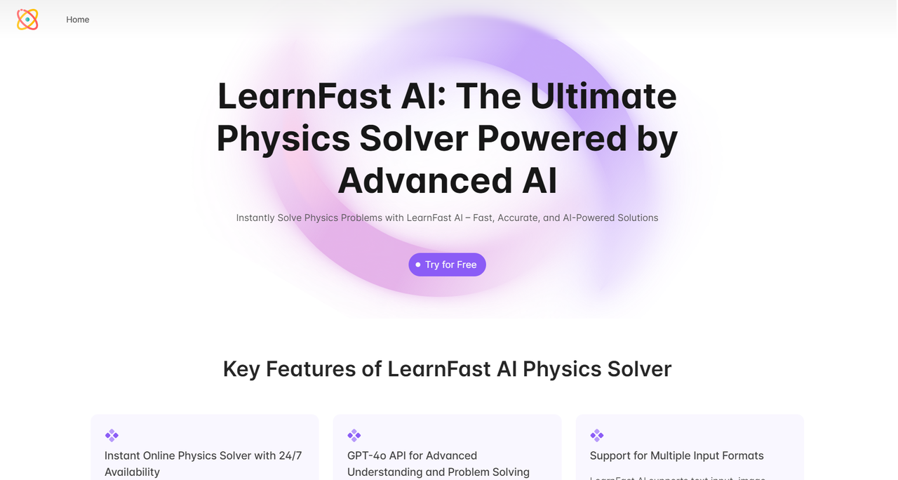 LearnFast AI: Free AI Physics Solver landing page