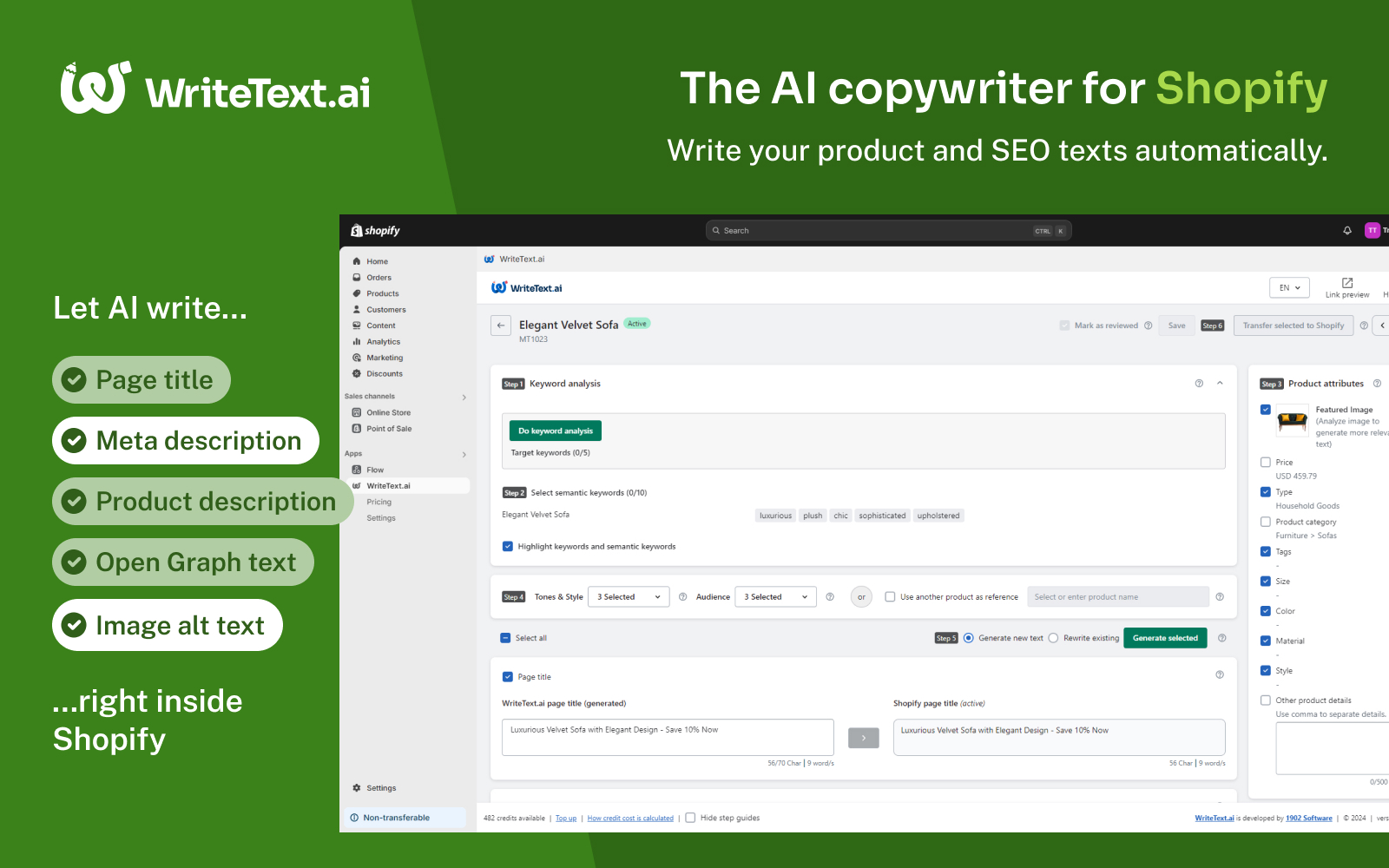 WriteText.ai for Shopify landing page