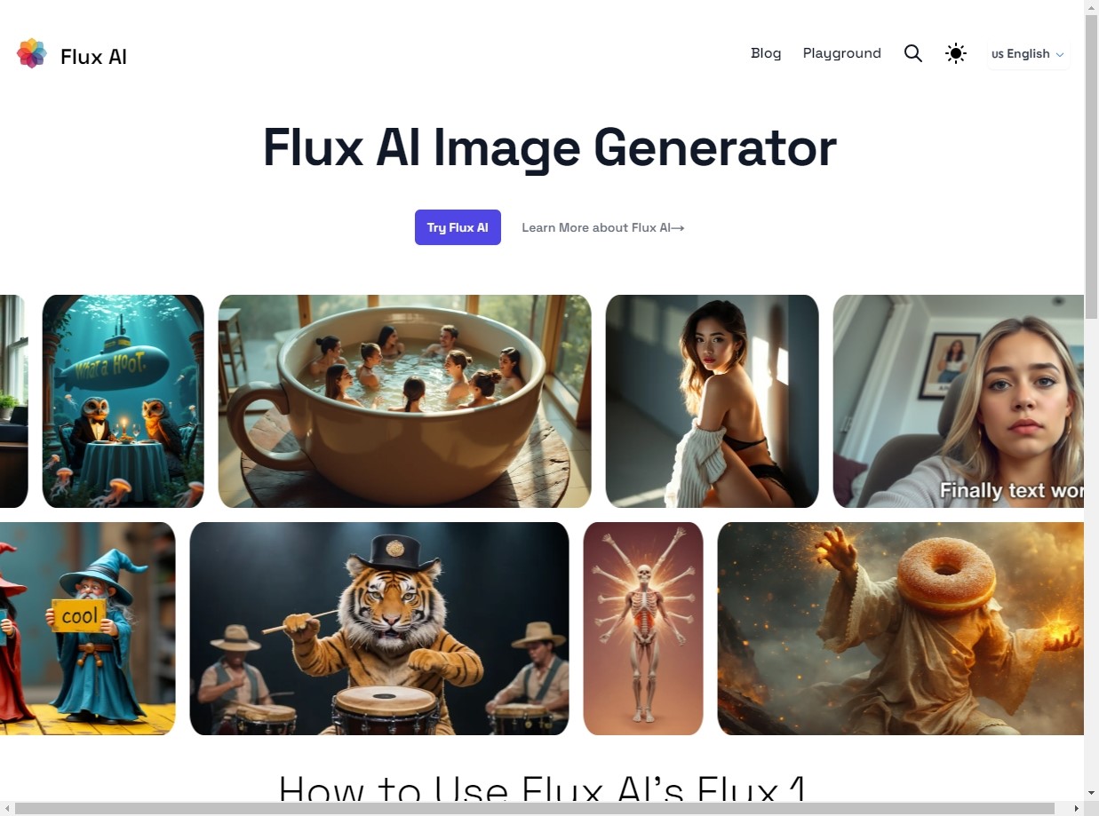 Flux AI: Image Generator With Flux.1 landing page