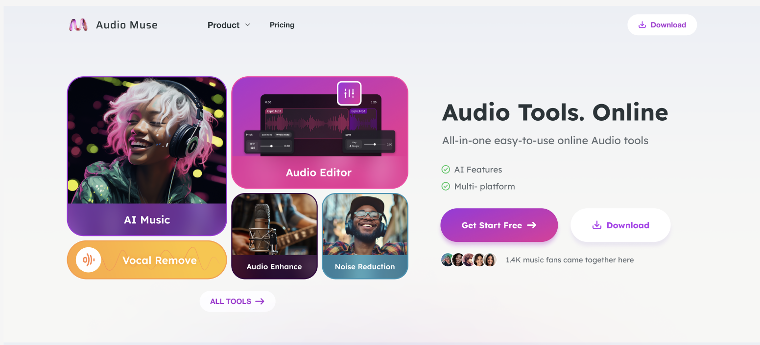 Audio Muse landing page