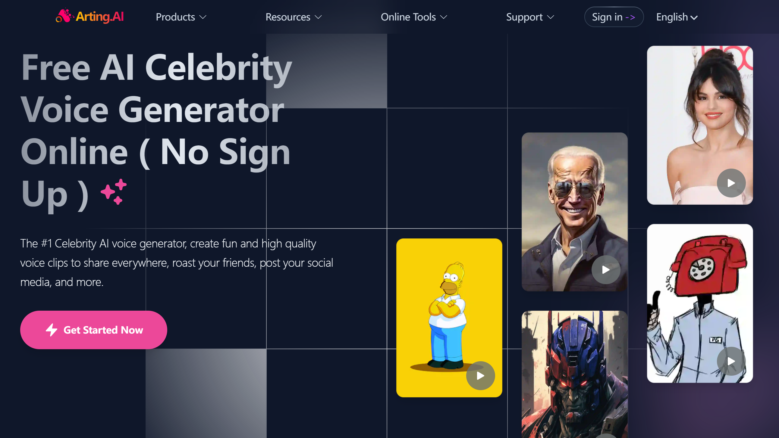 Free AI Celebrity Voice Generator landing page