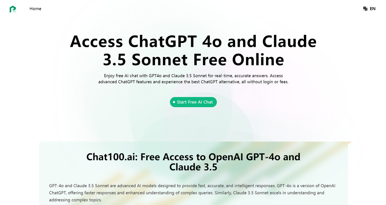 Chat100.ai: Free ChatGPT 4o and Claude 3.5 Sonnet