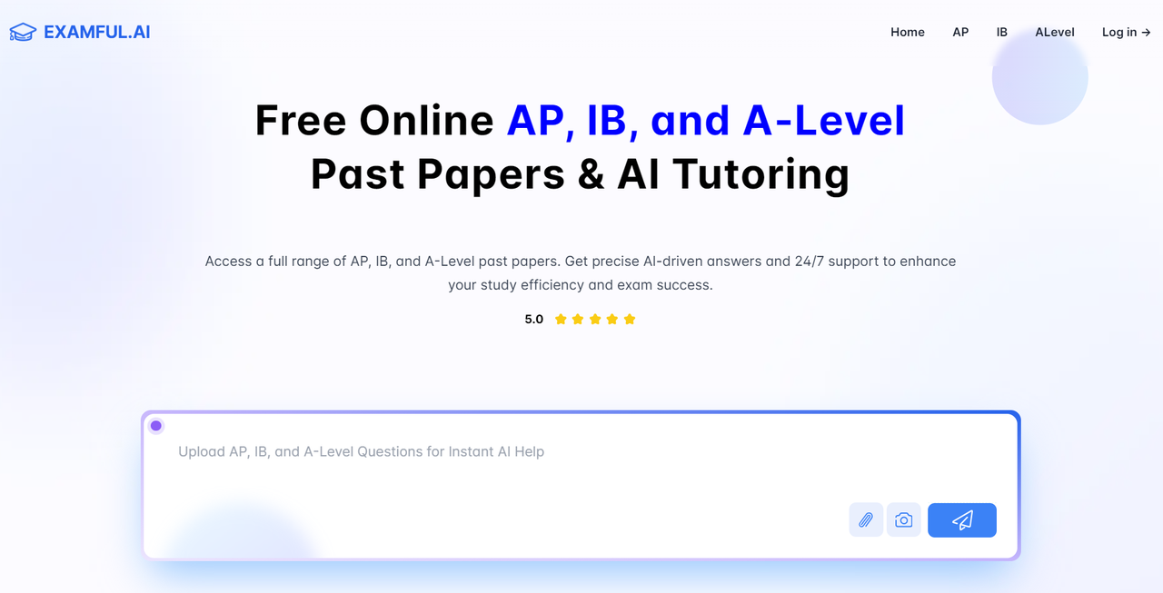 Examful.ai: Free AP, IB, and A-Level Past Papers and Tutoring landing page