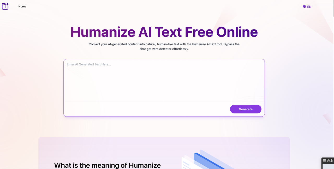 Humanize AI Text Free Online landing page