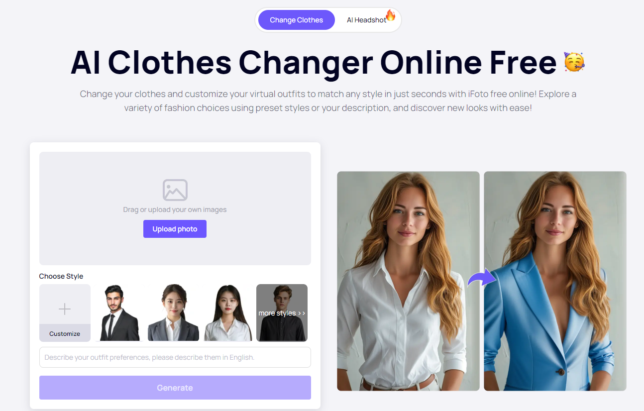 AI Clothes Changer landing page