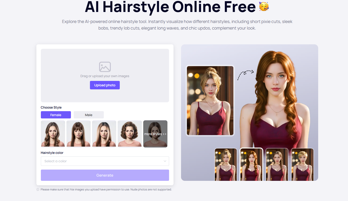 AI Hairstyle Changer landing page