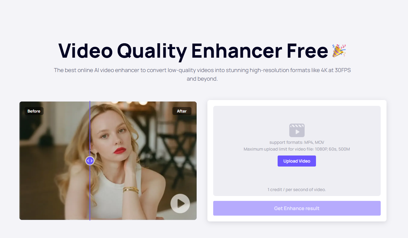 AI Video Quality Enhancer landing page