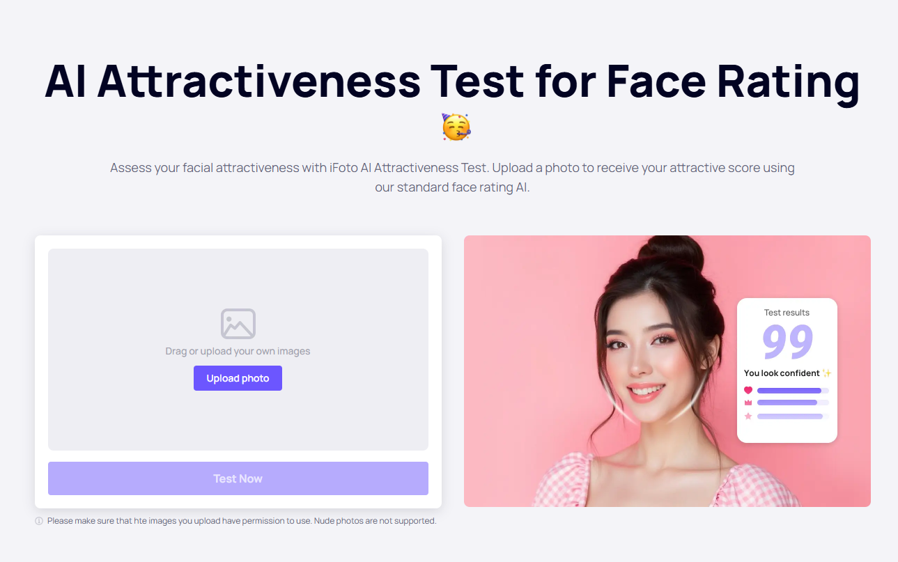 AI Attractiveness Test landing page