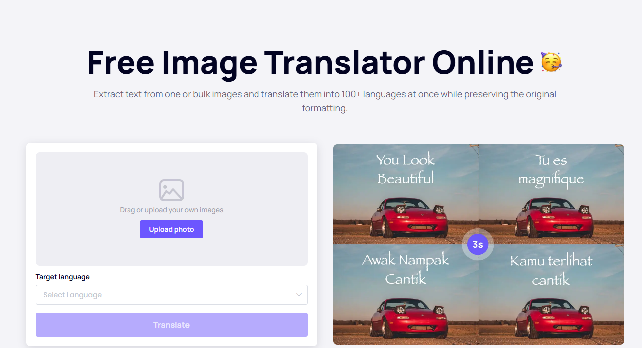 AI Image translator landing page