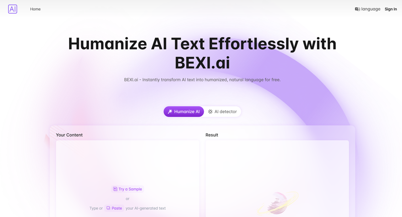 Bexi.ai: Free AI Humanizer and AI Detector landing page